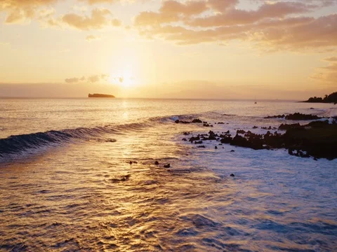 Aerial View of Sunset Waves and Ocean Stock Footage 84665599
