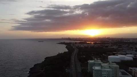 Aerial view of a sunset when you can see a sea Stock Footage 154778364