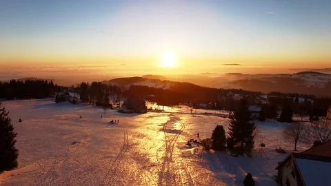 Aerial view of sunset in Winter mountains landscape Stock Footage 71116201