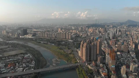 Aerial view of sunset at Xindian River Stock Footage 89031849