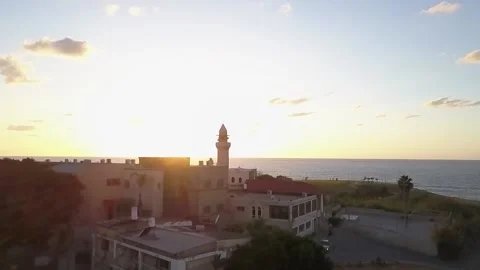 Aerial view of sunset in Yaffo Stock Footage 145393349