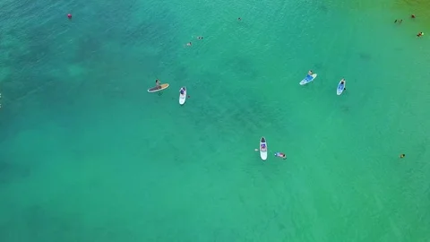 Aerial View of SUP Paddle boarding 스톡 동영상 76989639