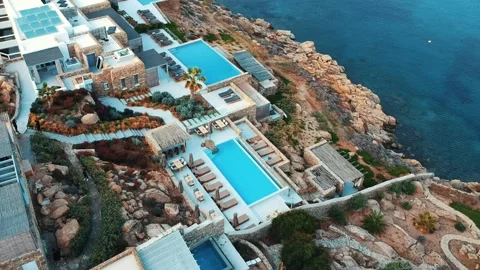 Aerial View of Super Paradise Beach Mykonos Stock Footage 140644530