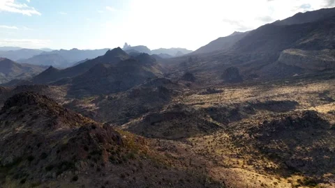 Aerial view of Superstition Mountain and valley, United States. Stock Footage 312759850