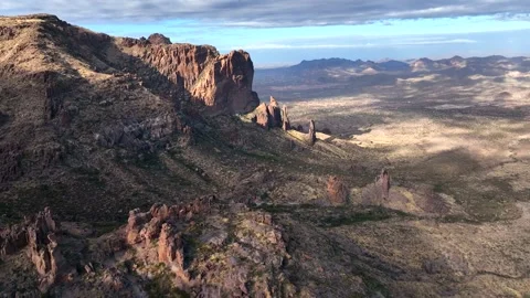Aerial view of Superstition Mountain and valley, United States. Stock Footage 312759869