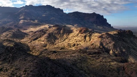 Aerial view of Superstition Mountain and The Flatiron, United States. Stock Footage 312759880