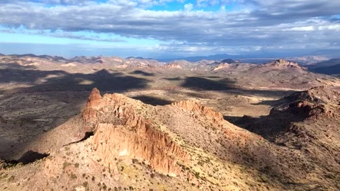 Aerial view of Superstition Mountain and desert landscape, United States. Stock Footage 312759899