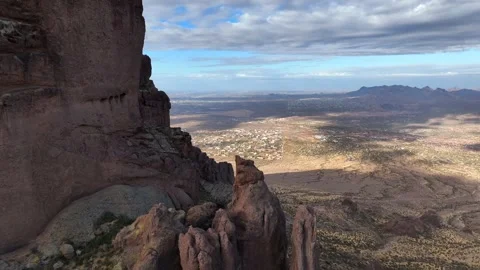 Aerial view of Superstition Mountain and desert landscape, United States. Stock Footage 312759951