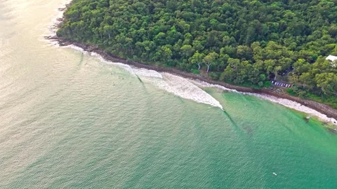 Aerial view of surf break along Noosa National Park coastline Australia 스톡 동영상 335447178