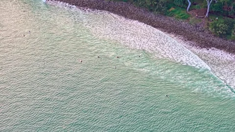 Aerial view of surf break along Noosa National Park coastline Australia Stock Footage 335447260