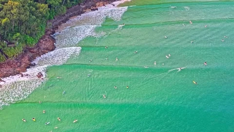 Aerial view of surf break along Noosa National Park coastline Australia 스톡 동영상 335447764