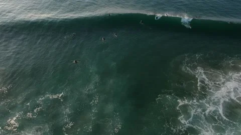 An aerial view of surfer in the ocean on a clear day. Stock Footage 134836609