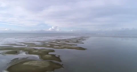 Aerial view of the surrounding flooded beach at L'estiguette, South of France Video stock 201060583