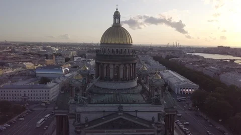 Aerial view survey flight to St. Isaac's Cathedral Stock Footage 127248286
