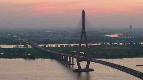 Aerial view of the suspension bridge Vídeos de archivo 299985273