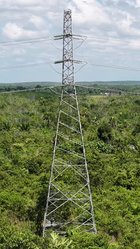 Aerial view of SUTET tower or extra high voltage overhead line that stretch.. Stock-Footage 338313706