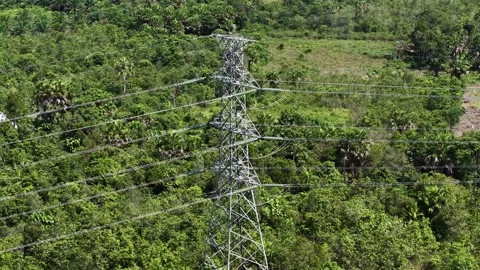 Aerial view of SUTET tower or extra high voltage overhead line that stretch.. Stock Footage 338313794