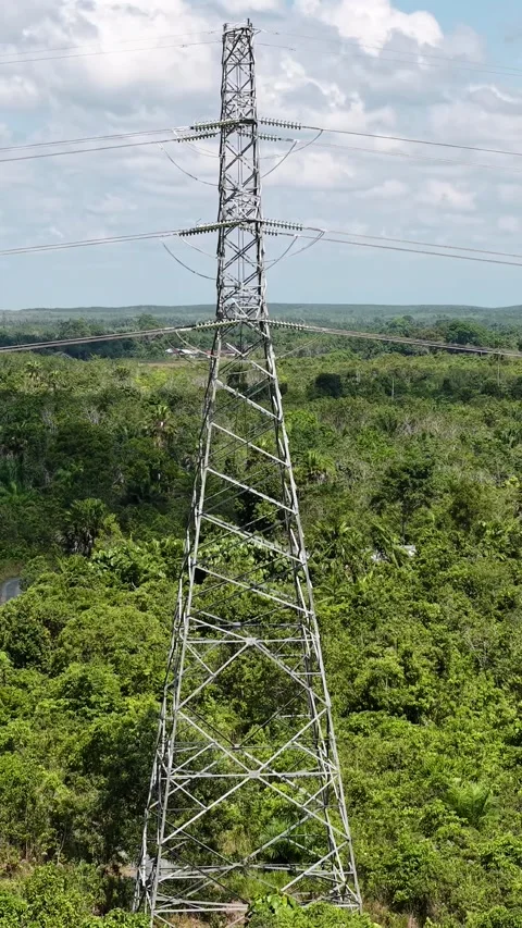 Aerial view of SUTET tower or extra high voltage overhead line that stretch.. Stock-Footage 338313984