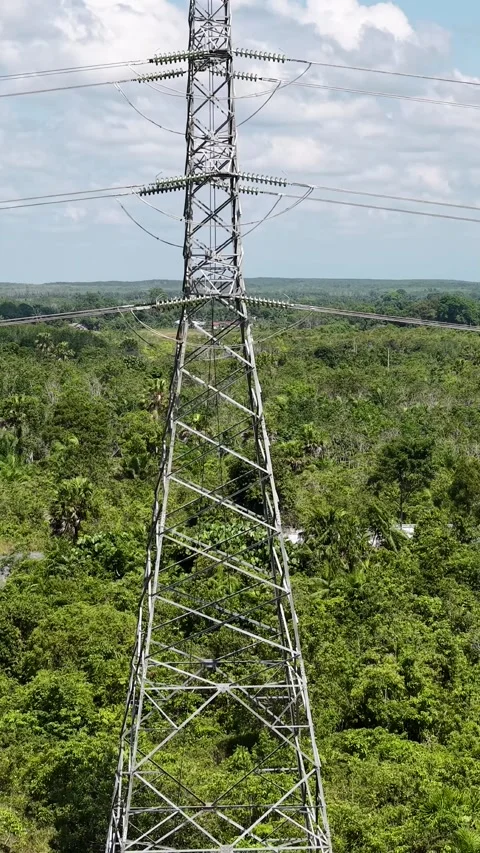 Aerial view of SUTET tower or extra high voltage overhead line that stretch.. Stock Footage 338314094