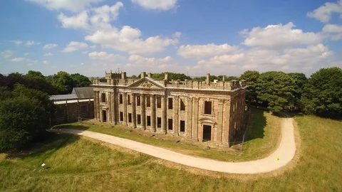 Aerial View Sutton Hall 18th Century British Stately Home Derbyshire UK Video stock 94378039