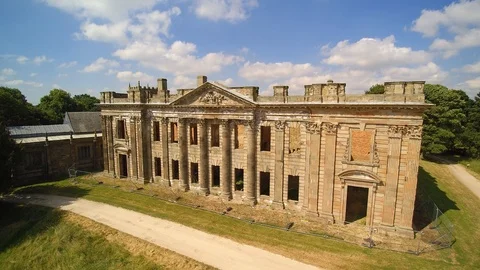 Aerial View Sutton Hall 18th Century British Stately Home Derbyshire UK Video stock 94378494