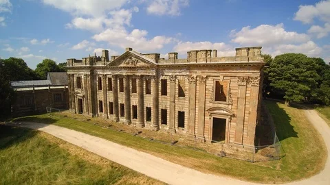 Aerial View Sutton Hall 18th Century British Stately Home Derbyshire UK Video stock 94378822