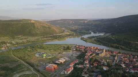 Aerial view of Svetitskhoveli Cathedral in Mtskheta, Georgia. 2017 Video stock 83373000