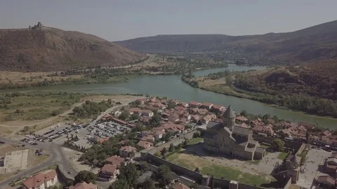 Aerial view of Svetitskhoveli Cathedral in Mtskheta, Georgia. 2017 Stock-Footage 83373203
