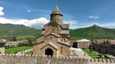 Aerial view of Svetitskhoveli Cathedral in Mtskheta, Georgia Video stock 335035774