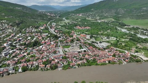 Aerial view of Svetitskhoveli Cathedral in Mtskheta, Georgia Video stock 335036632