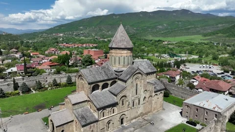 Aerial view of Svetitskhoveli Cathedral in Mtskheta, Georgia Stock Footage 335036932
