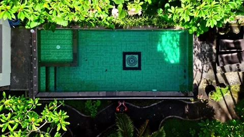 Aerial view of swimming pool in Bali, Indonesia. Stock Footage 340776367