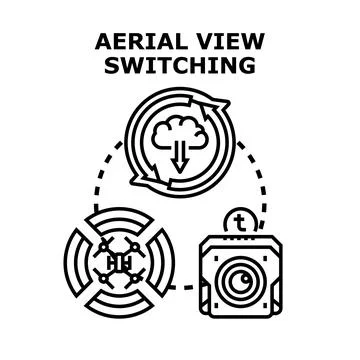 Aerial view switching technology creating data stream Stock Illustration