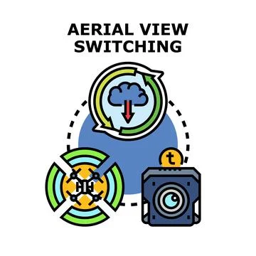 Aerial view switching technology creating data stream Stock Illustration
