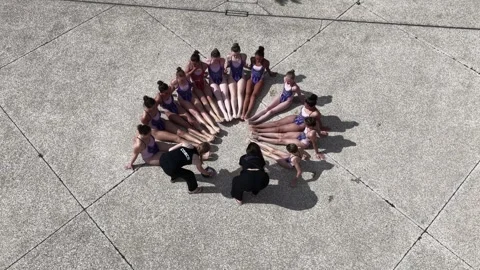 Aerial view of synchronized swimmers at Stade Nautique, France. Stock Footage 337728924