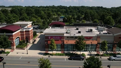 Aerial view of T-Mobile and shops in Germantown, Maryland Video stock 201767018