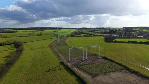 Aerial view of T-pylon training facility, United Kingdom. Stock Footage 331858219