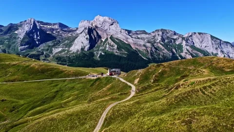 Aerial View of Table de l Aubisque Mountain Pass Rest Stop Pyrenees Stock Footage 340892132