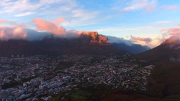 Aerial view of Table Mountain in Cape Town South Africa at sunrise. Stock Footage 85527929