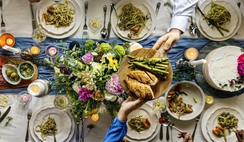 Aerial view of a table at a wedding reception Stock-Fotos