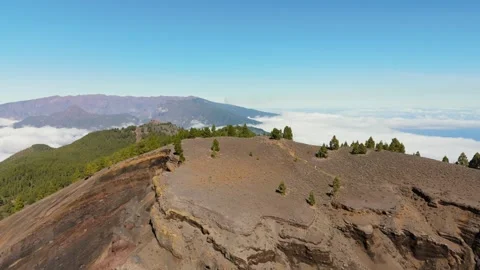 Aerial view of Taburiente volcano caldera on sunny day, La Palma, Canary Stockbeeldmateriaal 335173898