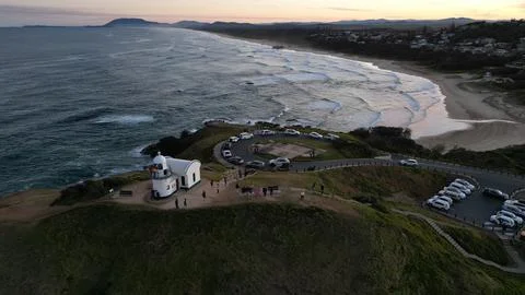 Aerial view of Tacking Point Lighthouse in Port Macquarie, NSW, Australia Stock Photos