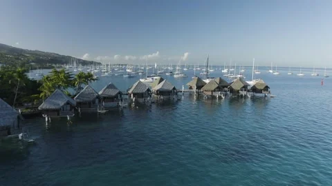 Aerial view of Tahiti Intercontinental hotel and resort. Stock Footage 219549341