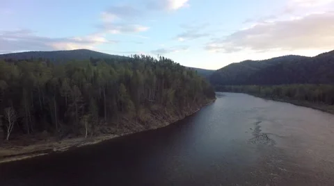 Aerial View. Taiga river Stock Footage 52360095