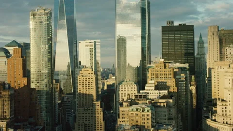 Aerial view of tall buildings and skyscrapers in downtown, Manhattan, New York C Stock Footage 199455644