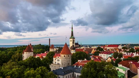 Aerial view of Tallinn, Estonia at sunset. Time-lapse Stock Footage