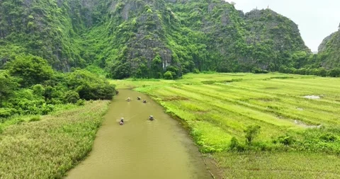 Aerial view of Tam Coc landscape Stock Footage 342368962