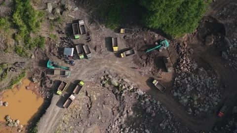 Aerial view of Tambang Pasir Merapi Kali Gendol Sand Mine, Indonesia. Stock Footage 334913096