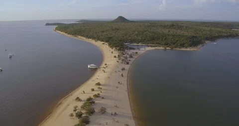 Aerial view Tapajos River in Alter do Chao, in the Amazon Rainforest. Stock Footage