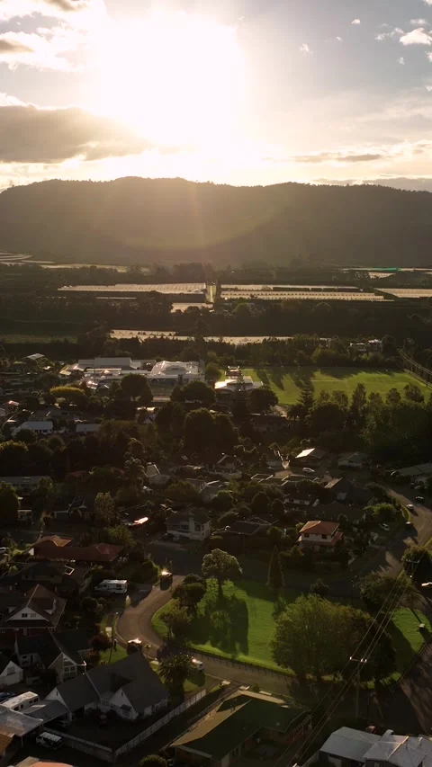 Aerial view of Te Puke town located in the middle of kiwi fruit orchards. B.. Stock Footage 284652263